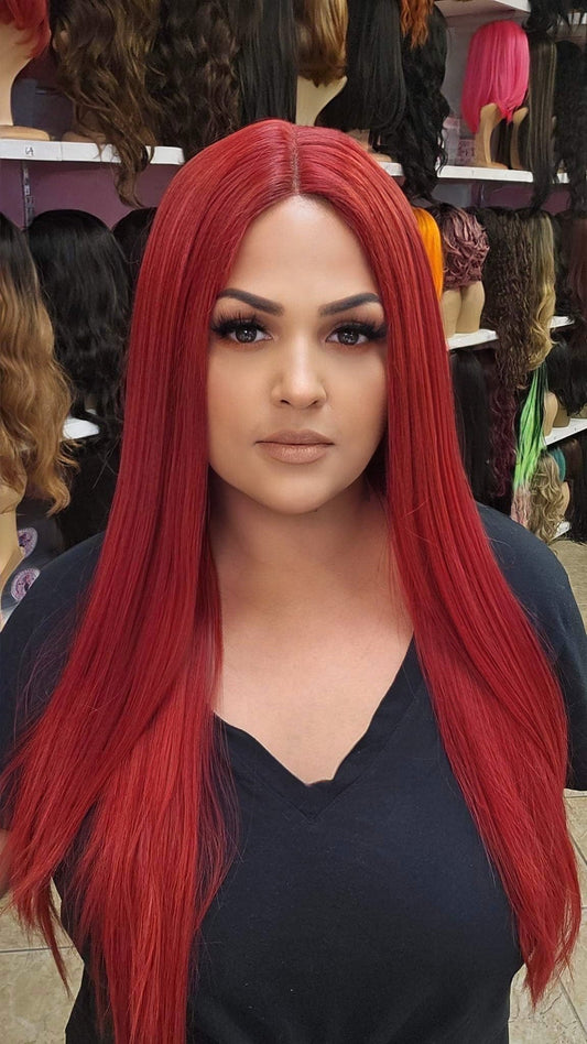 #124 Ivy-Middle Part No Lace Front Wig Human Hair Blend - Color SUNSET RED