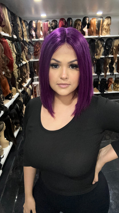 #103 Carrie - 100% Human Hair Wig - PURPLE 12in