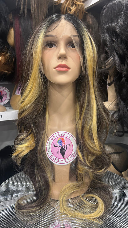 #106 Linda - 13x4 Free Parting Lace Front Wig - Color Chunky Highlights 28in - The Pink Makeup Box