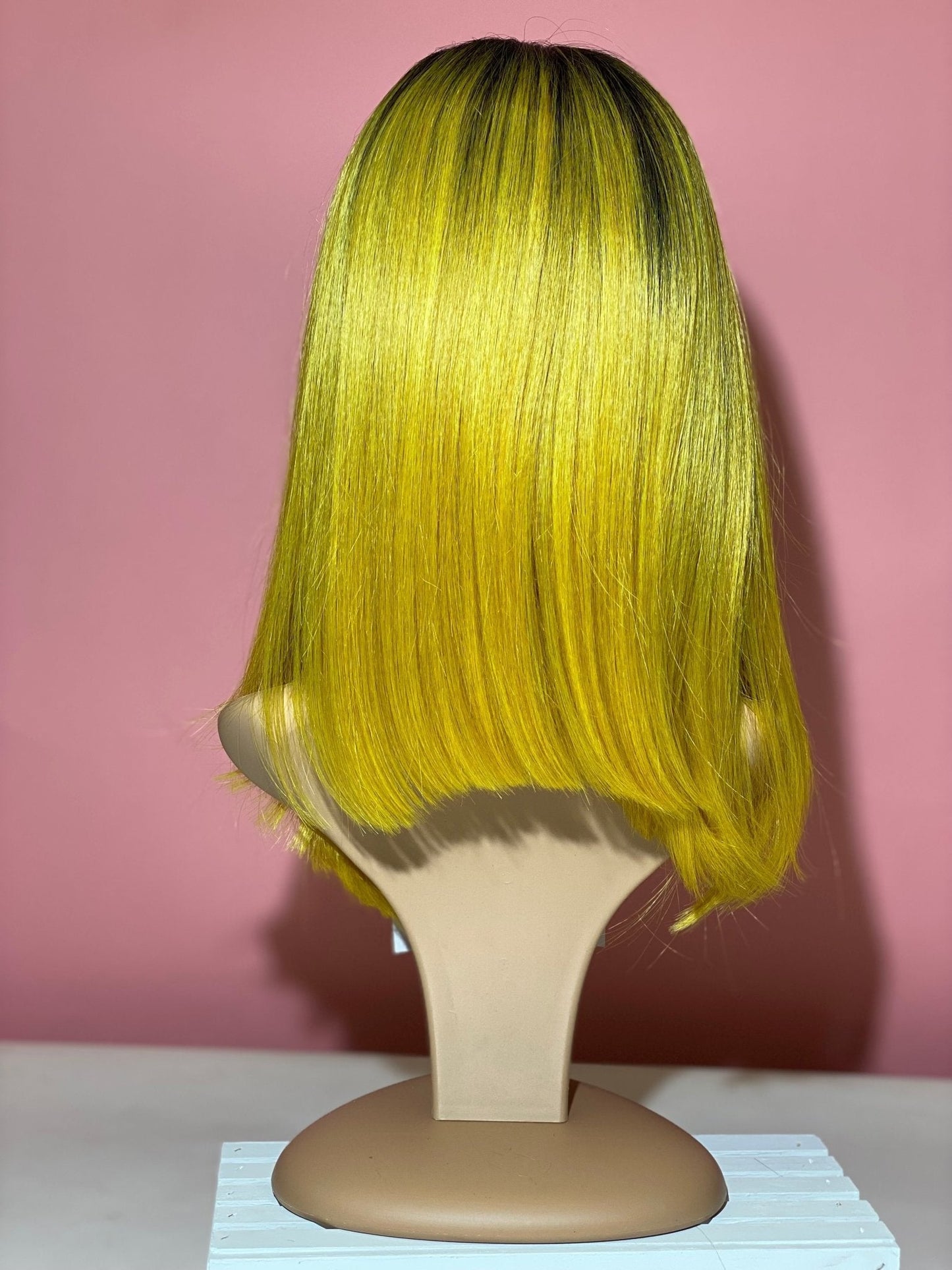 #4 Michelle - 13X7 Human Blend Lace Front Bob Wig - Color 4/Yellow - The Pink Makeup Box