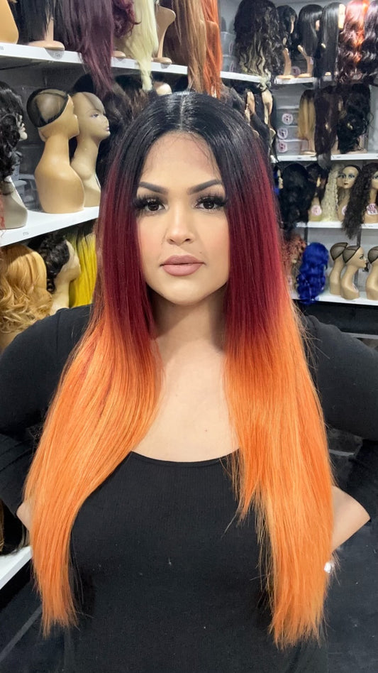 #214 Pamela  -  Deep Middle Part Lace Front Wig - Color Red.Oran