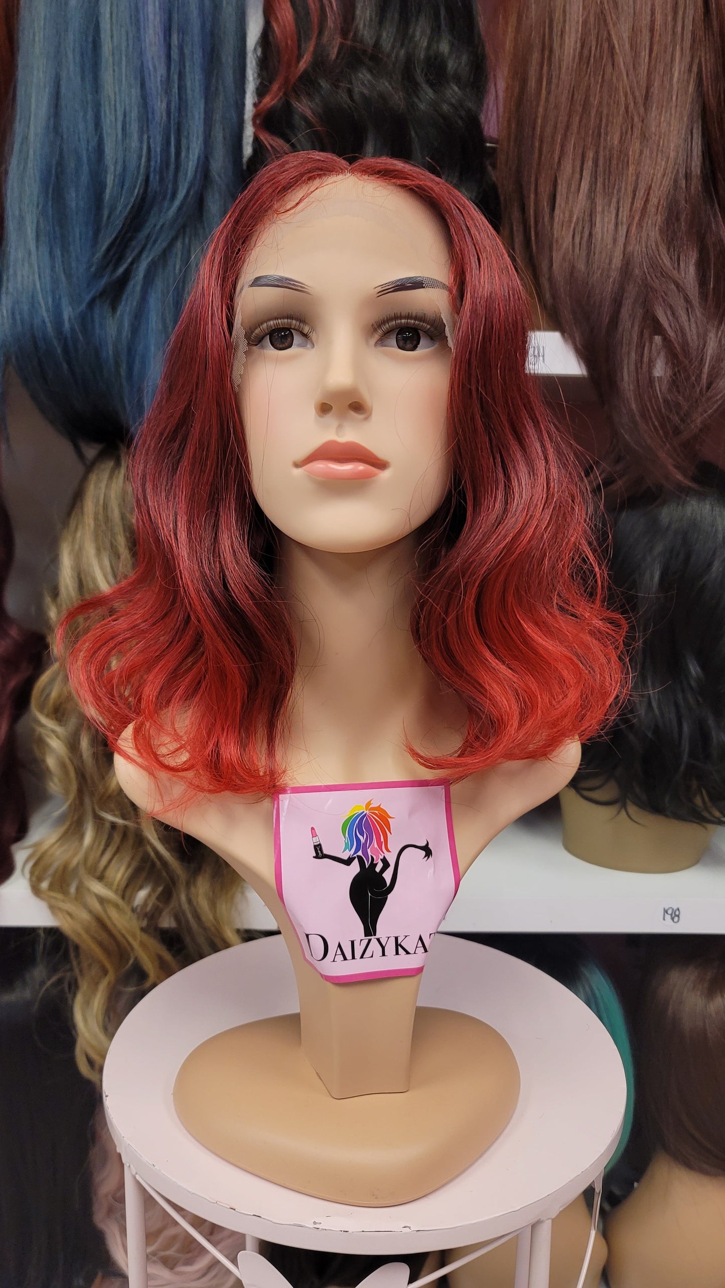 #147 Jade - Middle Part Lace Front Wig - Color 1B/Red 12in - The Pink Makeup Box