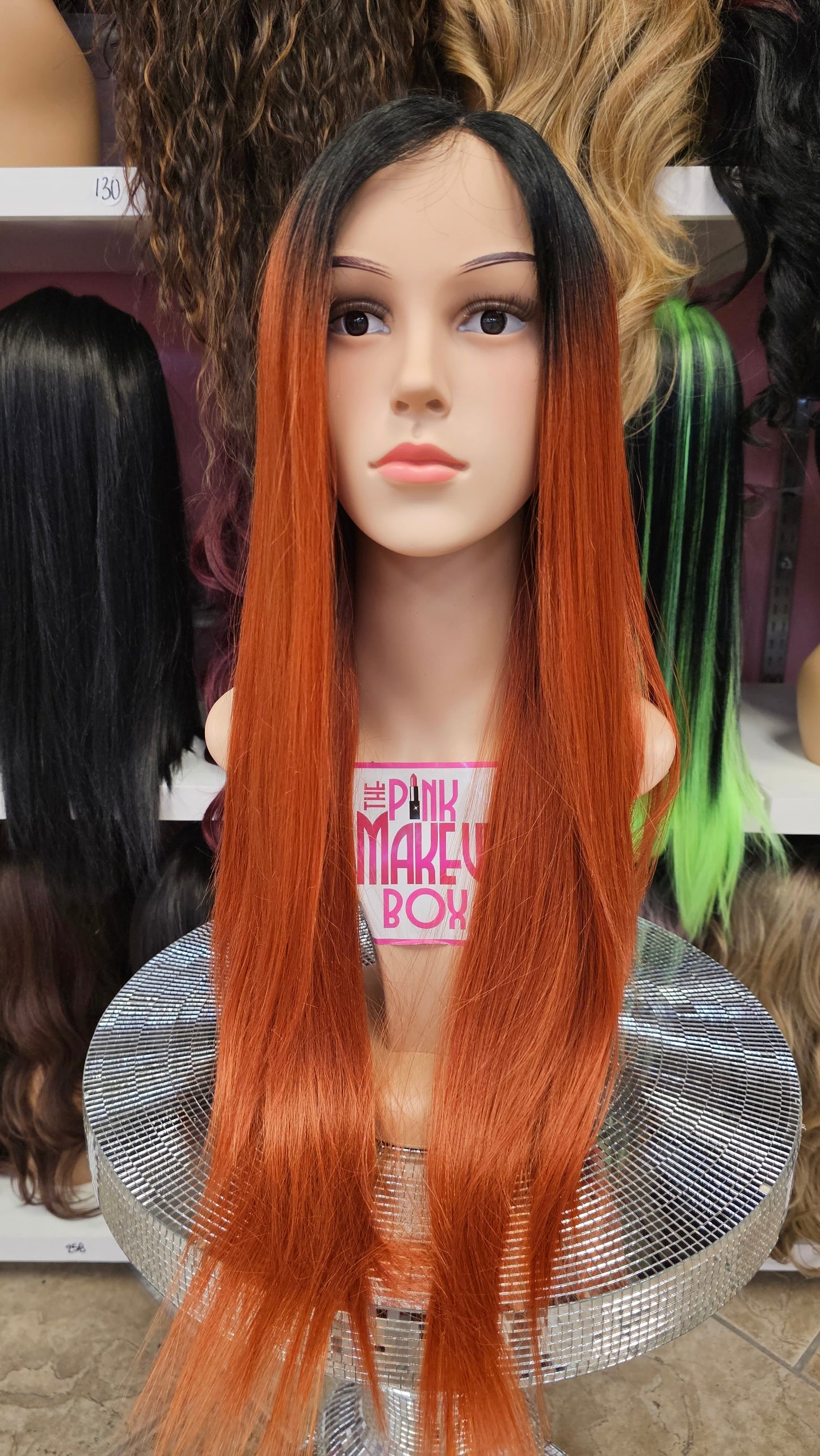 #28 Ivy - Middle Part No Lace Front Wig Human Hair Blend - Color 1B/Orange 28in - The Pink Makeup Box