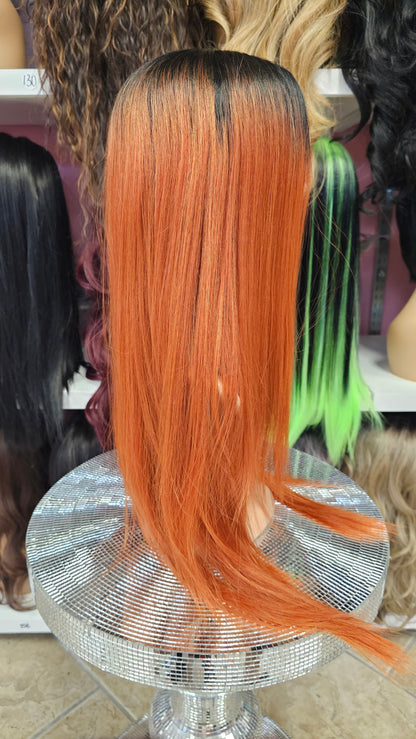 #28 Ivy - Middle Part No Lace Front Wig Human Hair Blend - Color 1B/Orange 28in - The Pink Makeup Box