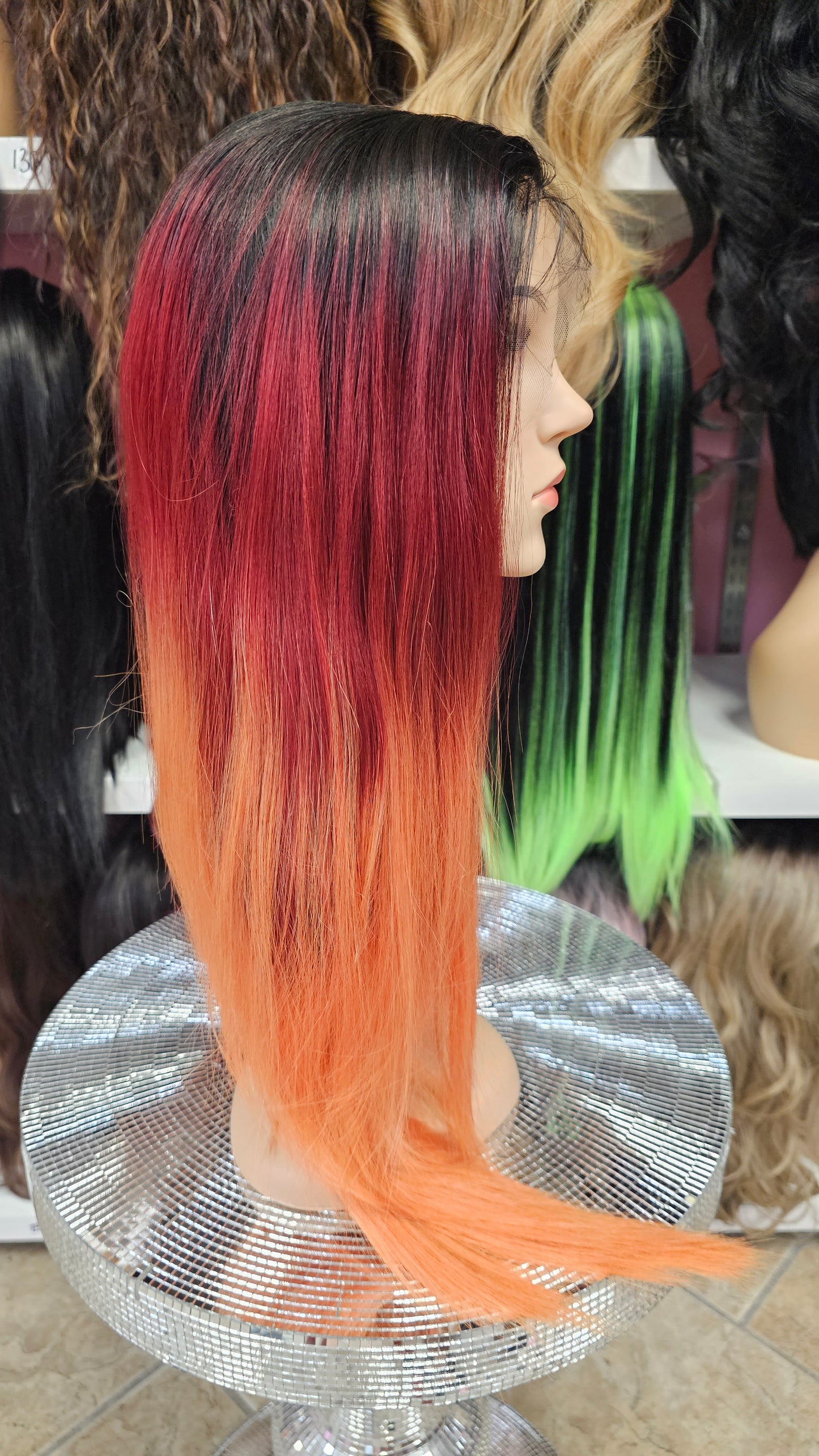 #214 Pamela  -  Deep Middle Part Lace Front Wig - Color Red.Oran