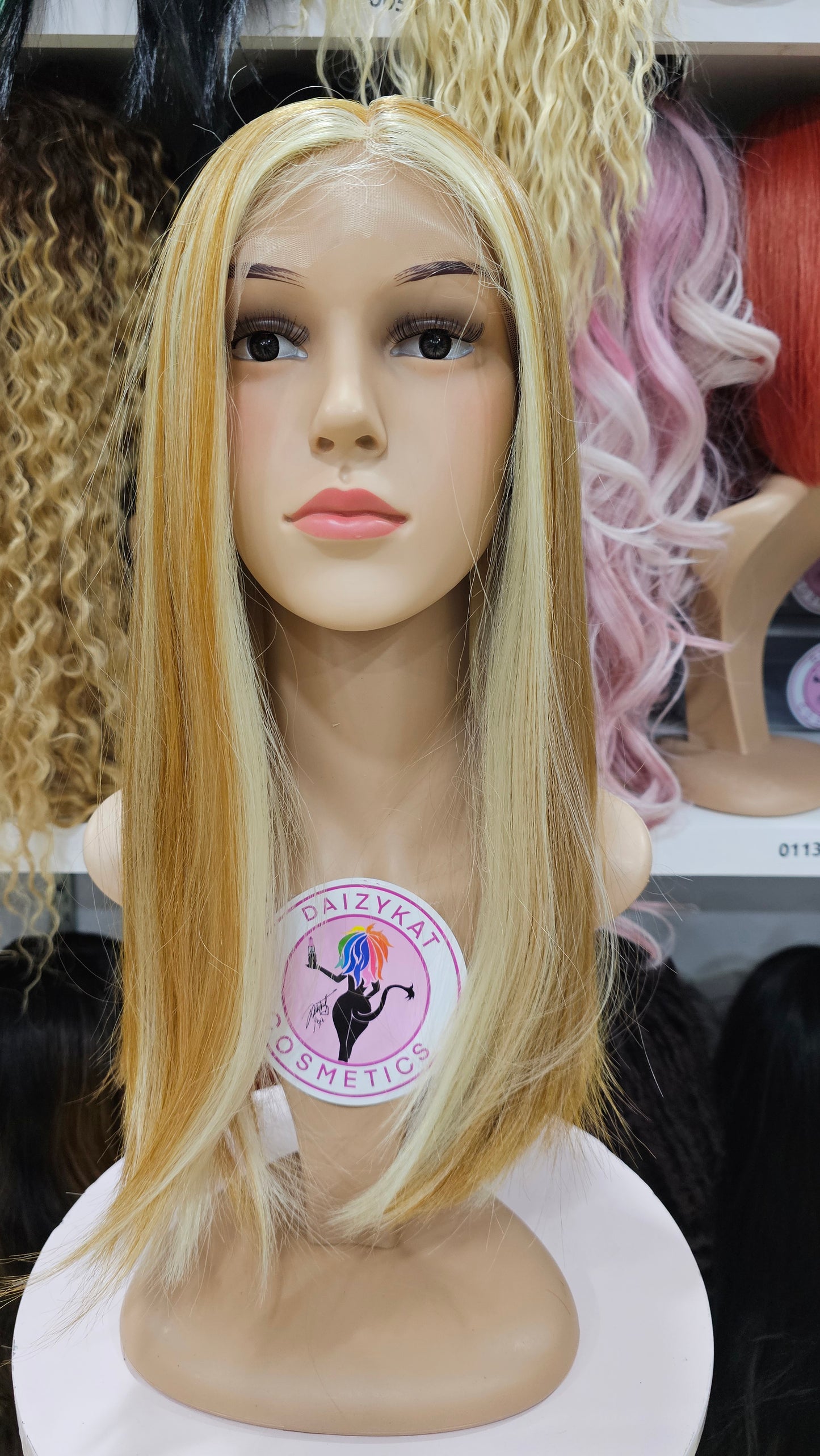 #177 Gwen - 5" Middle Part Lace Front Human Hair Blend Wig - Color 27/613