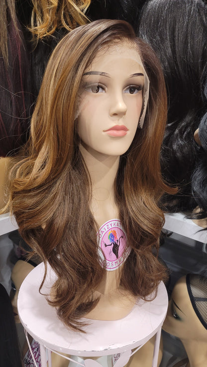 #35 Kate - 13x6 Free Part Lace Front Pre-Plucked Wig 20in - Color Brown Highlights - The Pink Makeup Box