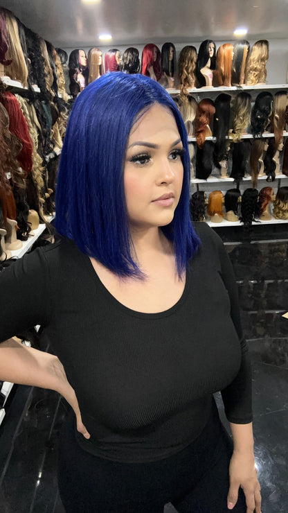 #86 Carrie - 100% Human Hair Wig - BLUE 12in