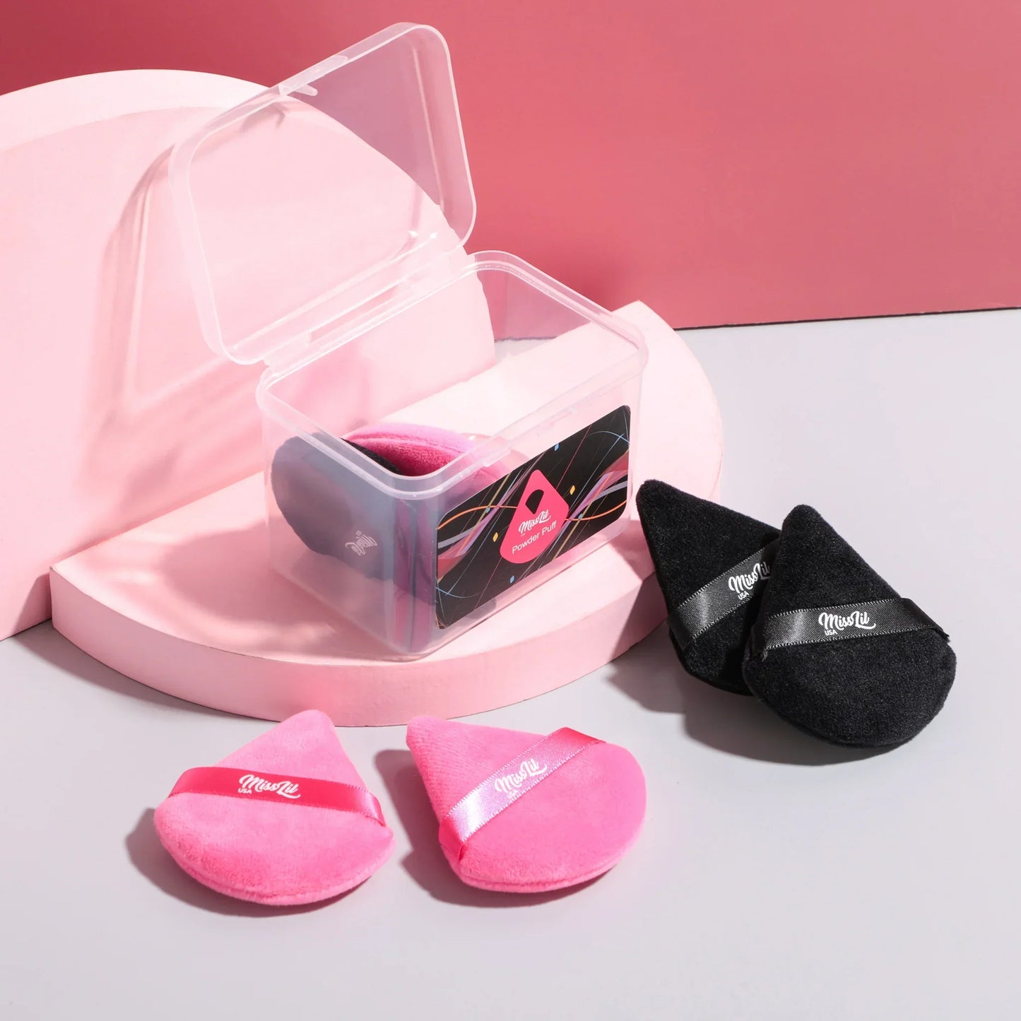 Powder Puff Set Black & Pink - The Pink Makeup Box