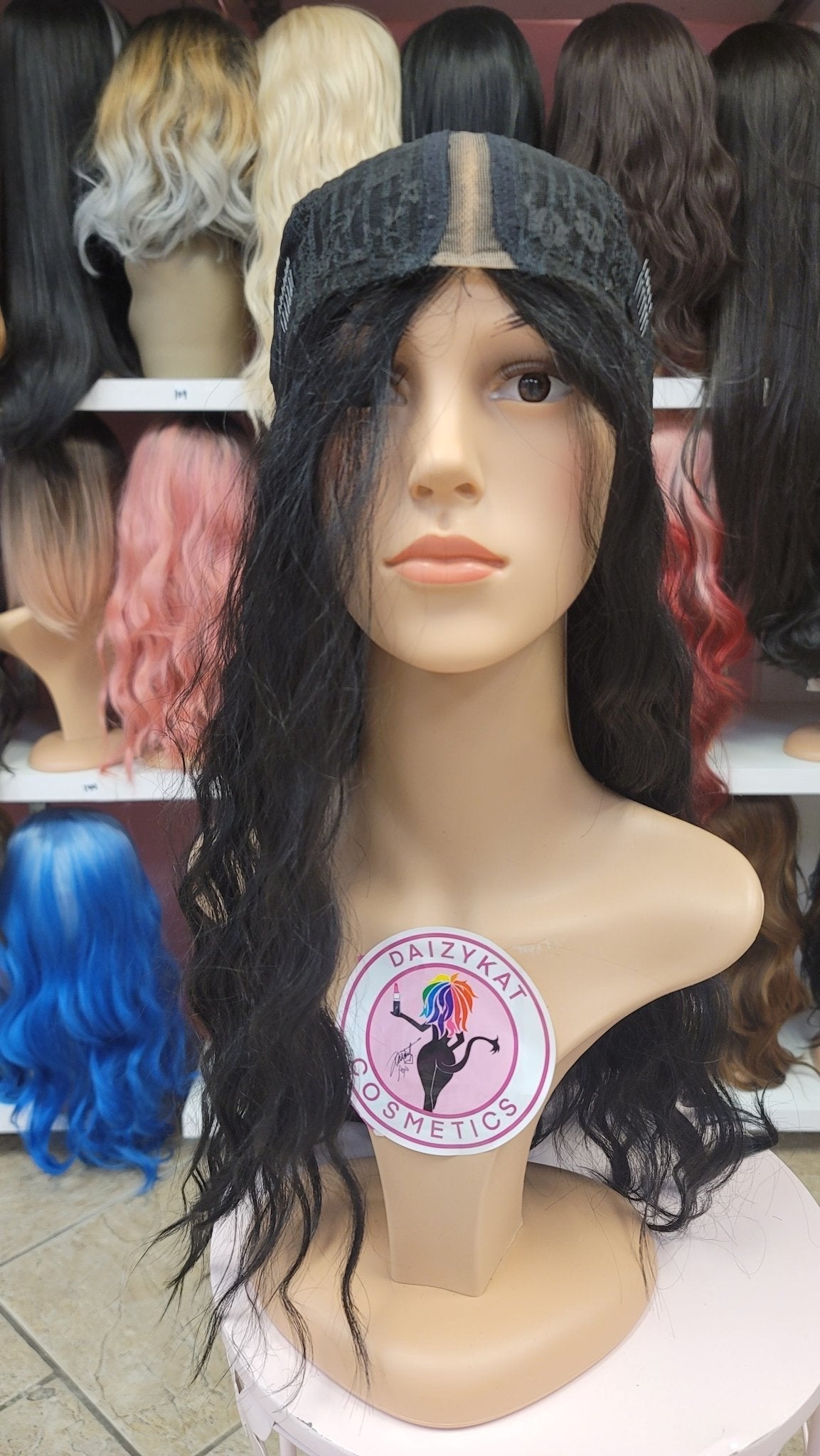 #111 Britney - Middle Parting No Lace Front Wig Human Hair Blend- Color Black 28in - The Pink Makeup Box