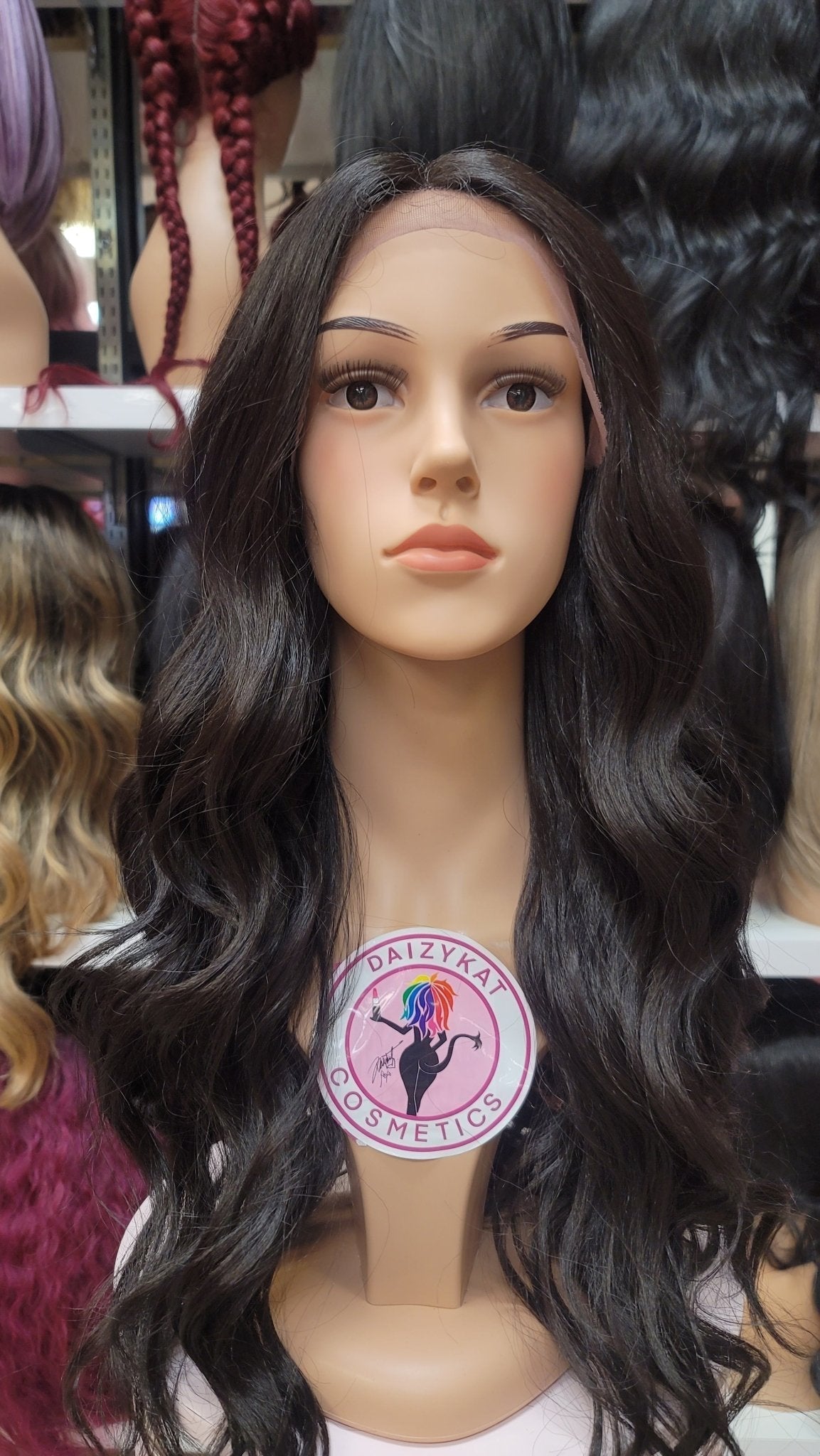 #108 Nadia - Middle Parting Lace Front Wig Human Hair Blend 26" - Color Dark Brown - The Pink Makeup Box