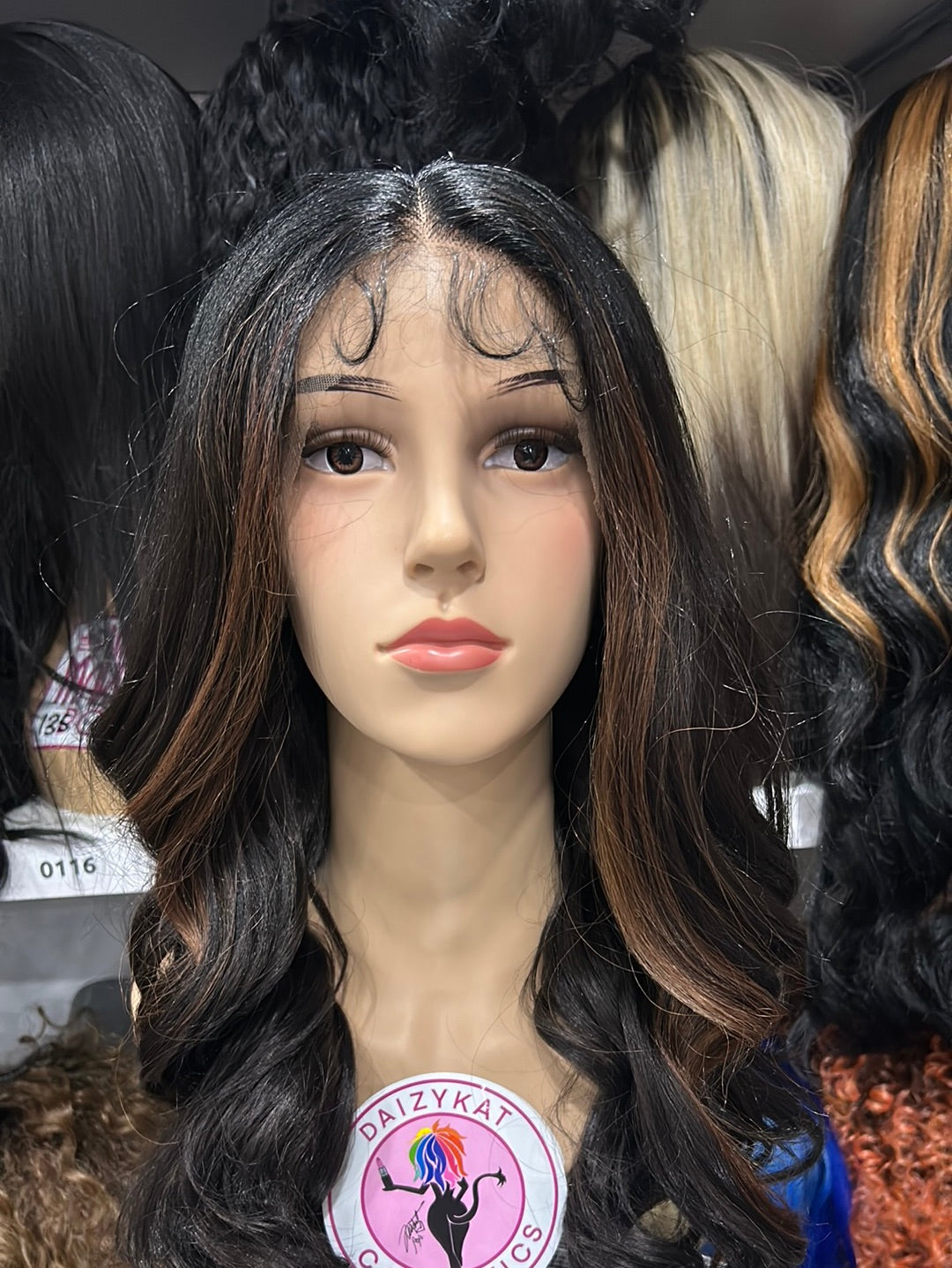 #130 Jen - Middle Parting Lace Front Wig - Brown. Highlights 18in - The Pink Makeup Box