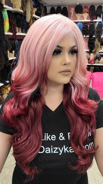 #158 Mary - 13x4 Free Part Lace Front Wig - PINK TO RED