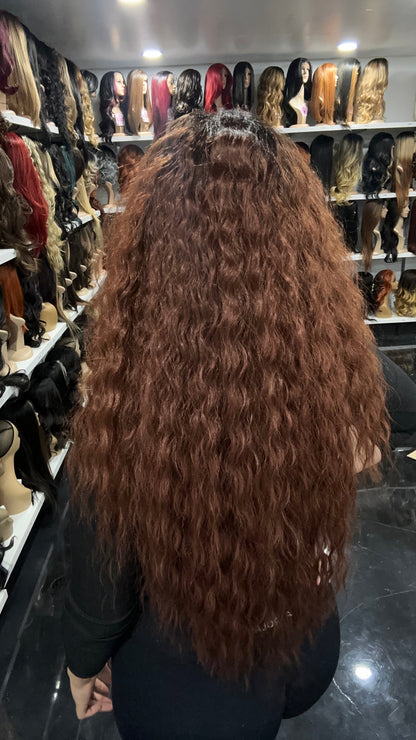 #64 Jenny - Hand Tied 13x4 Free Part Human Blend HD Lace Front Wig 26in - Color D.Copper