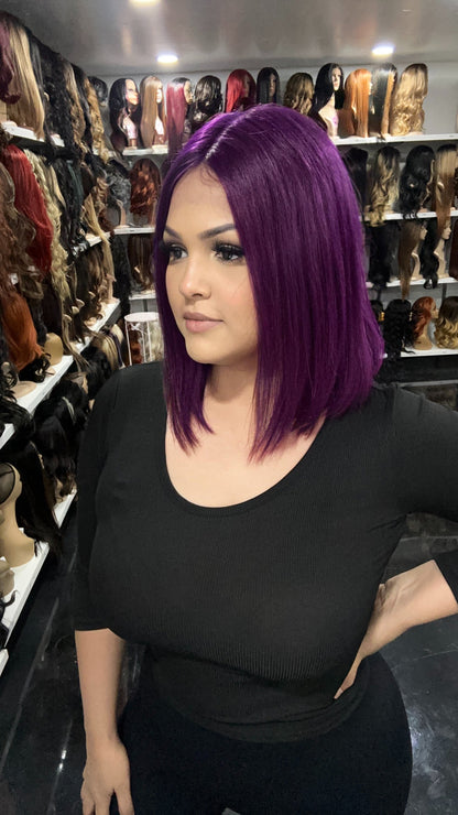 #103 Carrie - 100% Human Hair Wig - PURPLE 12in