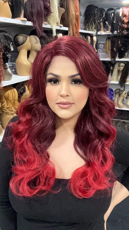 #231 Bella - Side Part Lace Front Wig - Color 1B/RED