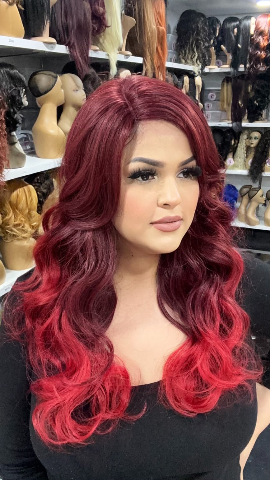 #231 Bella - Side Part Lace Front Wig - Color 1B/RED
