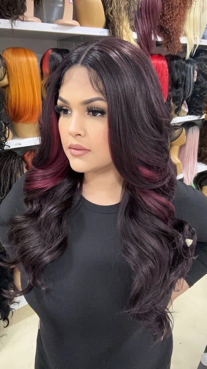 #15 Taylor - 13x7 HD Full Lace Front Free Parting Wig - Color Raspberry 24in - The Pink Makeup Box