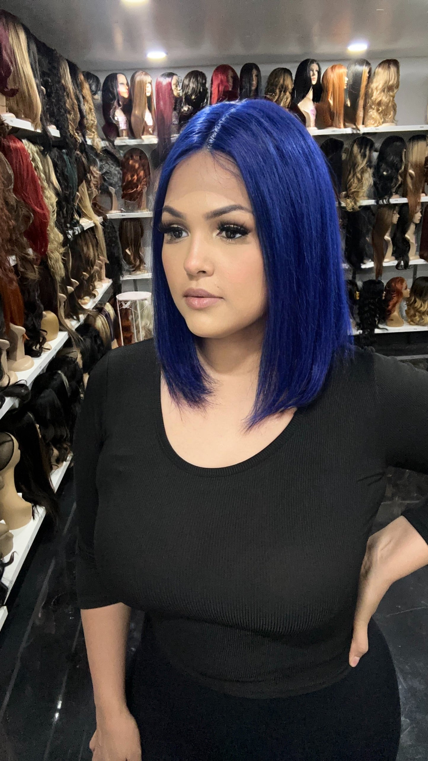 #86 Carrie - 100% Human Hair Wig - BLUE 12in