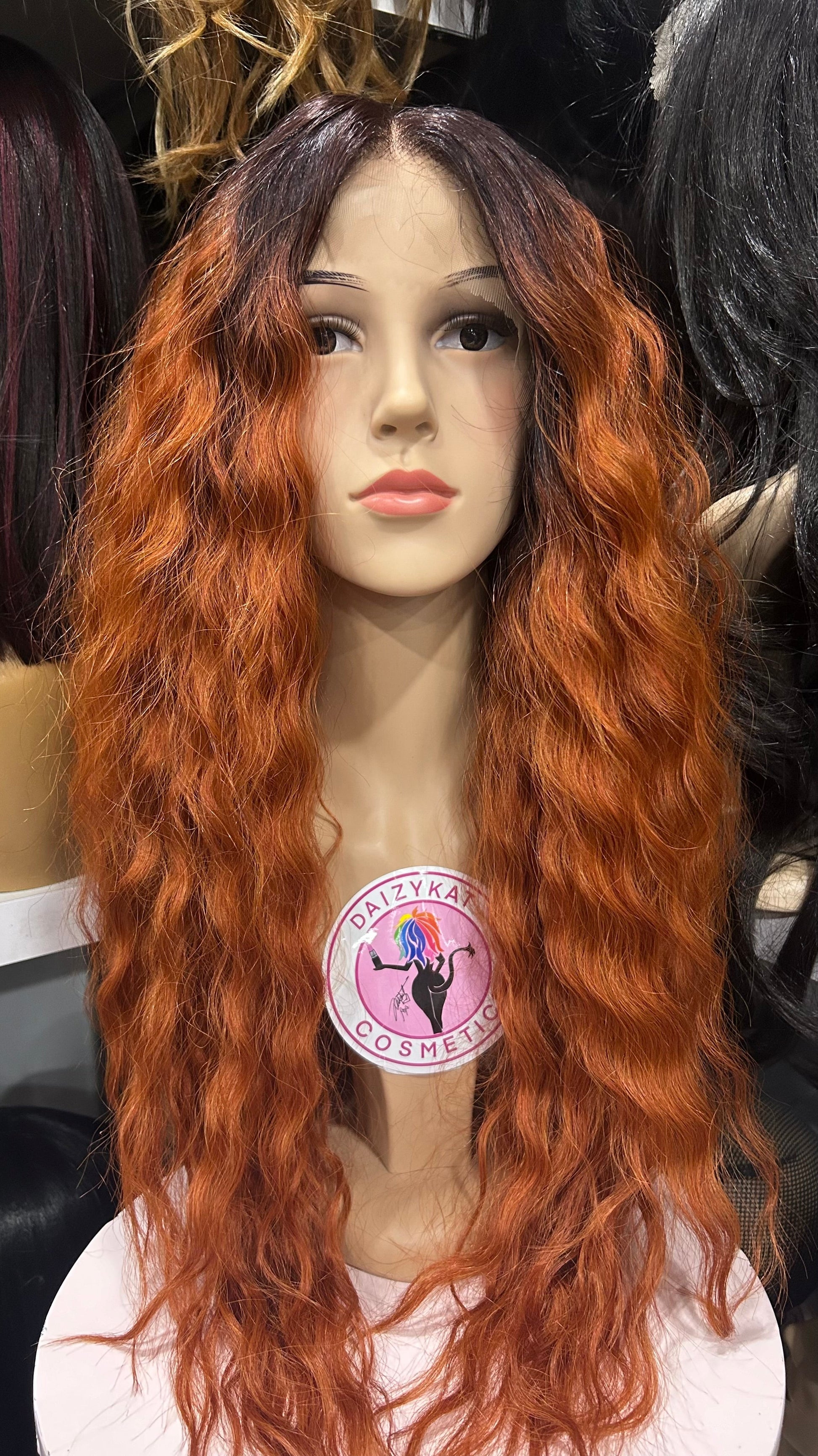 #137 Jenny - Hand Tied 13x4 Free Part Human Blend HD Lace Front Wig 26in - Color Copper - The Pink Makeup Box