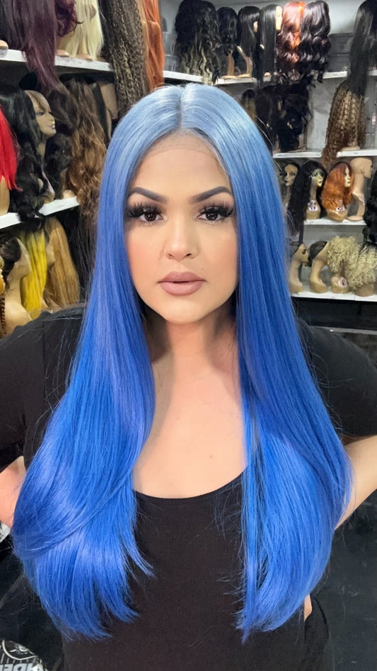 #60  Cammi - Deep Middle Part Lace Front Wig - Color Light Blue/Blue