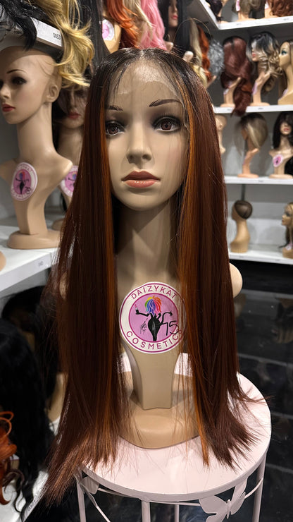 #75 Ruth - Hand Tied 13x4 Free Part Human Blend HD Lace Front Wig 24in - Color Copper Money Pieces