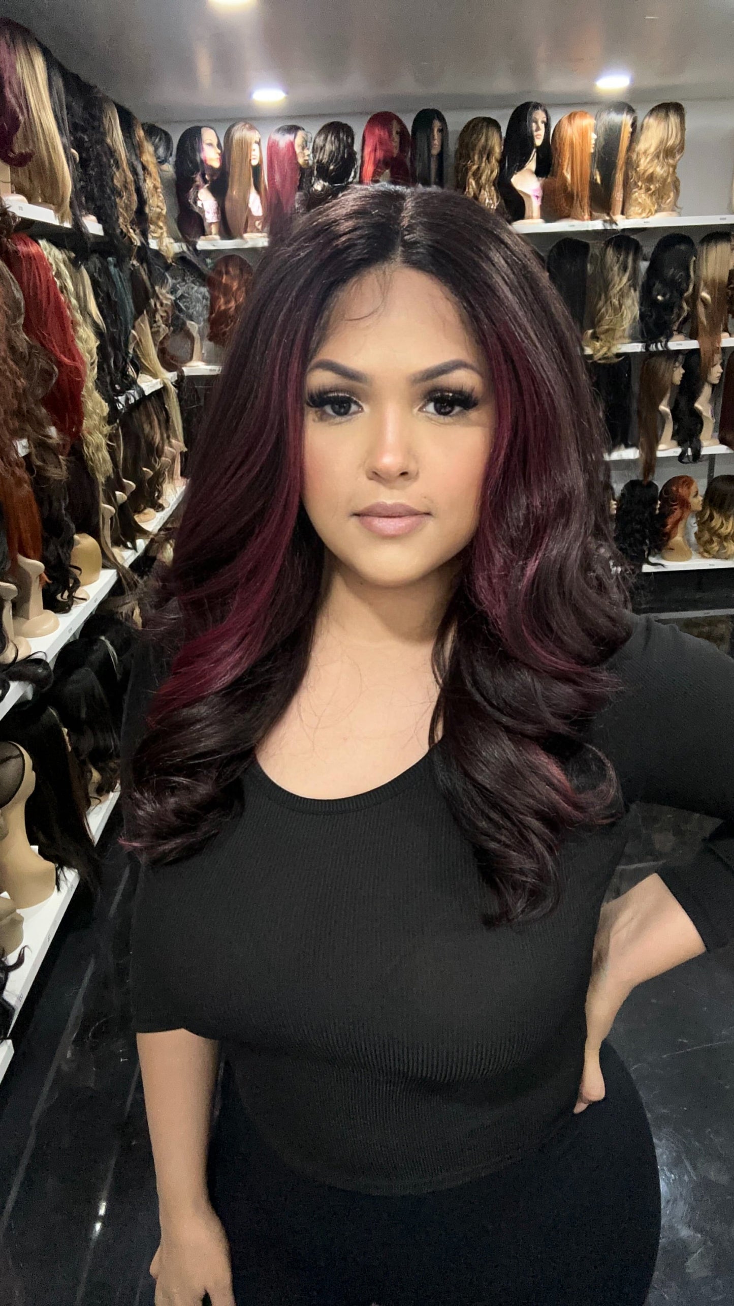 #71 Jen - Middle Part Lace Front Wig - Black.Burgundy 18in