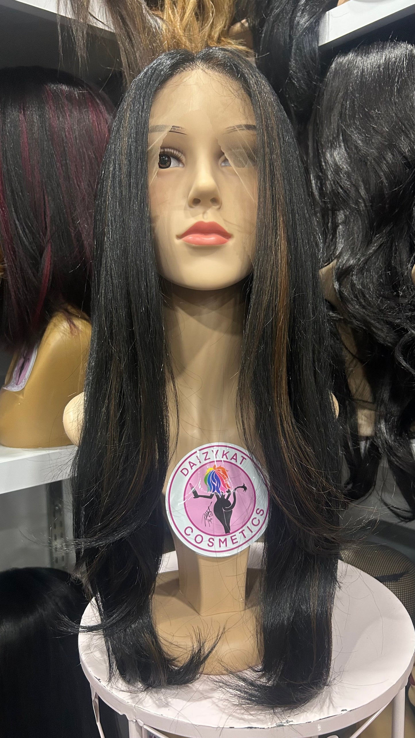 #80 Maya - 13x4 HD Full Lace Frontal Human Hair Blend Wig - Color Dark Brown with MoneyPiece 26in - The Pink Makeup Box