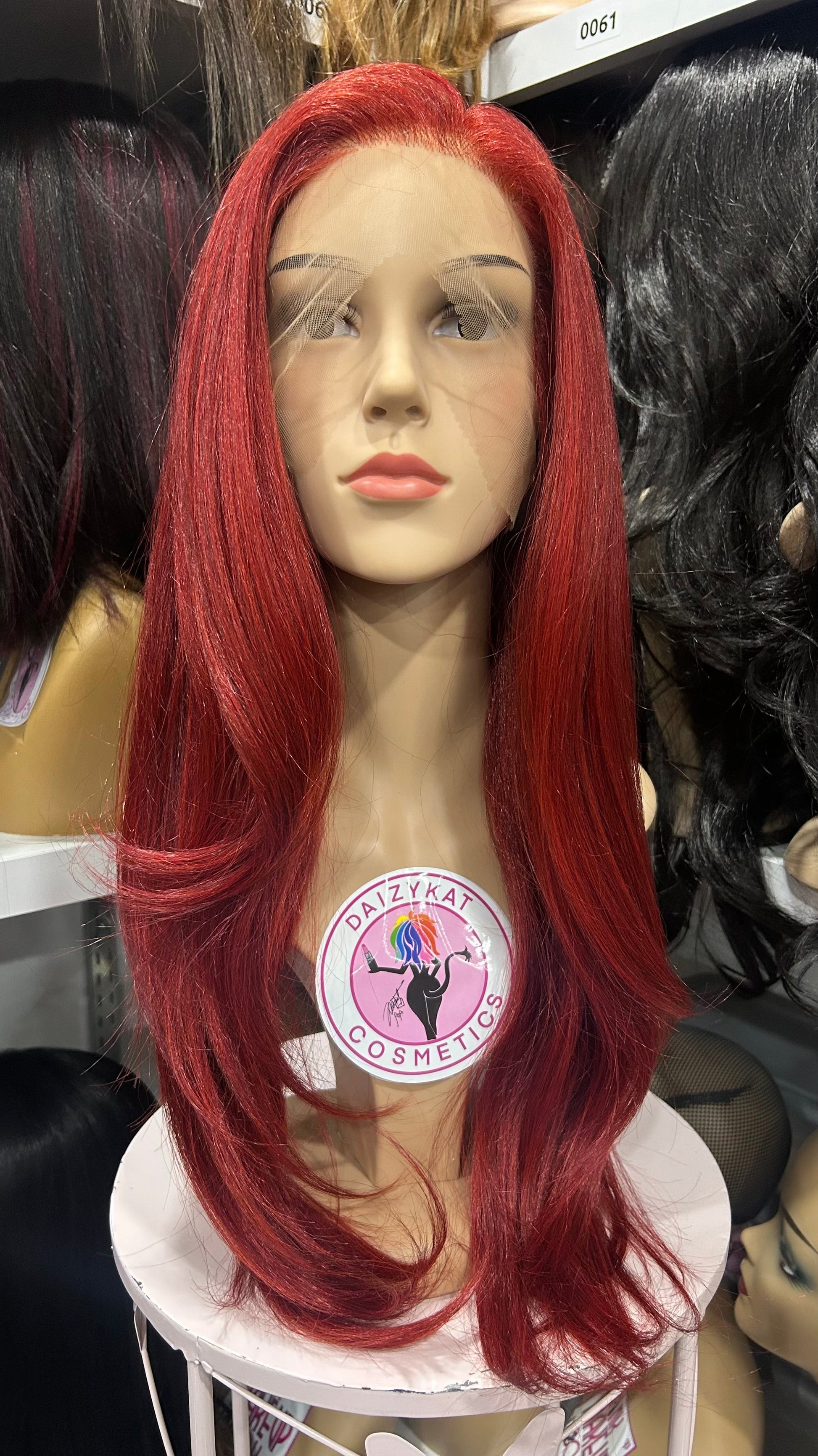 Maya - 13x4 HD Full Lace Frontal Human Hair Blend Wig - Color Red 26in - The Pink Makeup Box