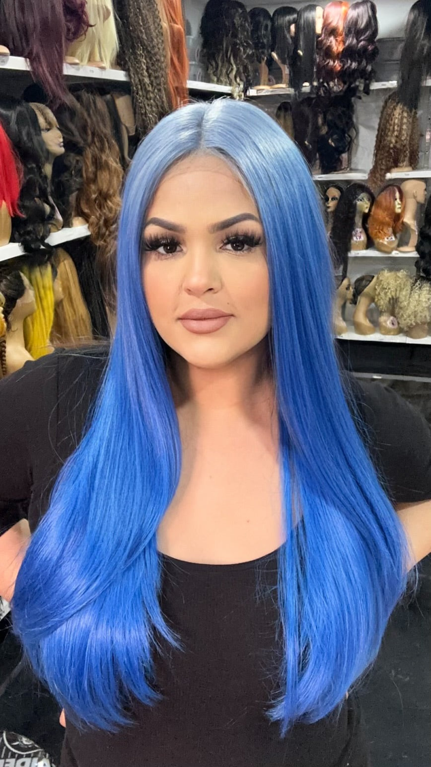 #60 Cammi - Deep Middle Part Lace Front Wig - Color Light Blue/Blue - The Pink Makeup Box