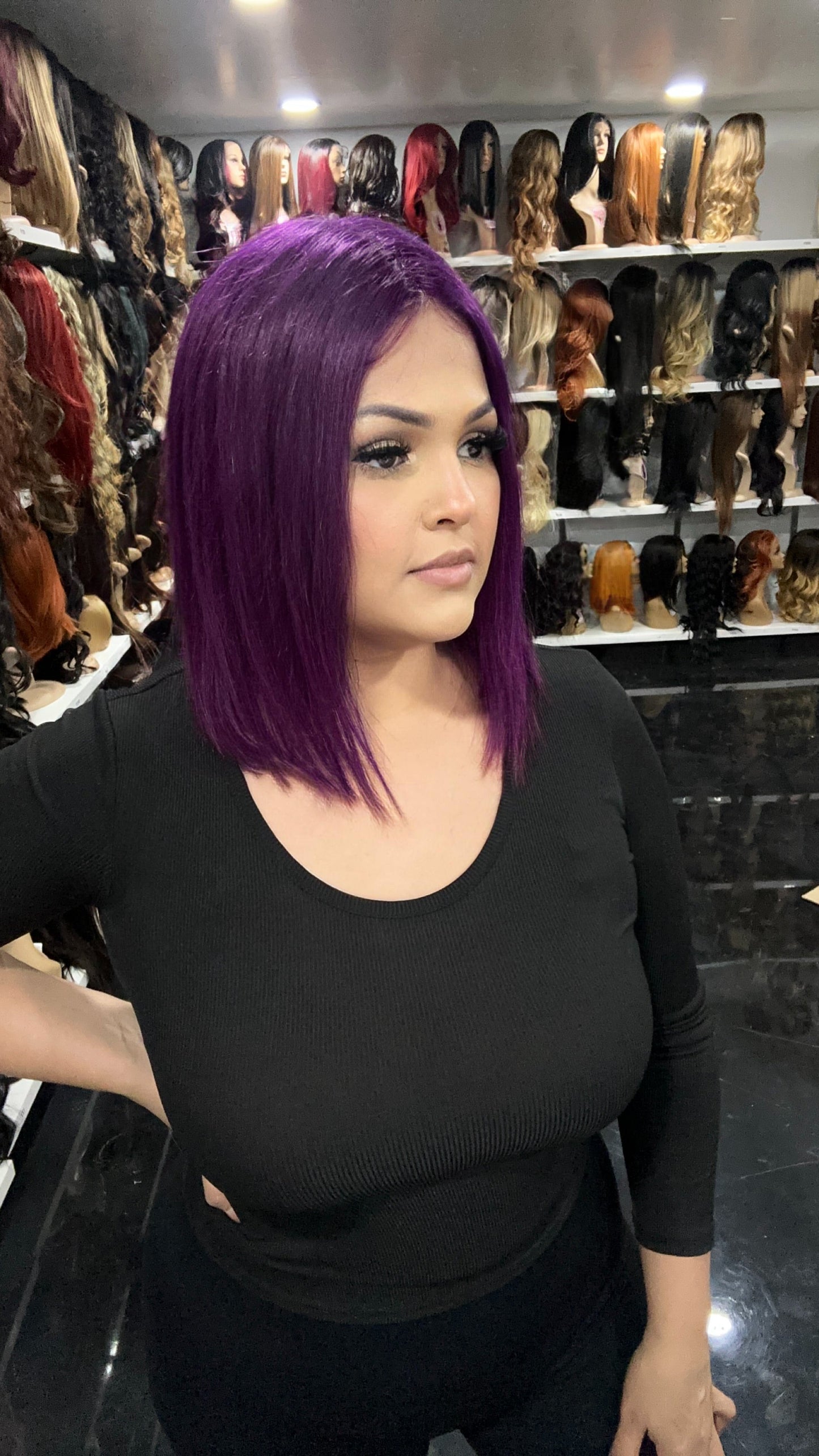 #103 Carrie - 100% Human Hair Wig - PURPLE 12in