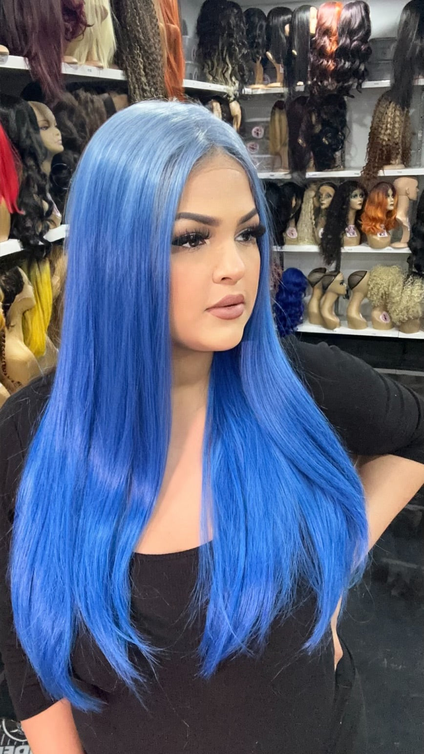 #60 Cammi - Deep Middle Part Lace Front Wig - Color Light Blue/Blue - The Pink Makeup Box