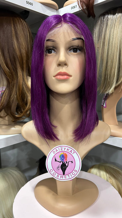 #103 Carrie - 100% Human Hair Wig - PURPLE 12in