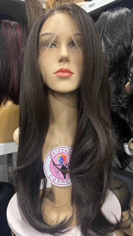 Maya - 13x4 HD Full Lace Frontal Human Hair Blend Wig - Color Brown 26in - The Pink Makeup Box