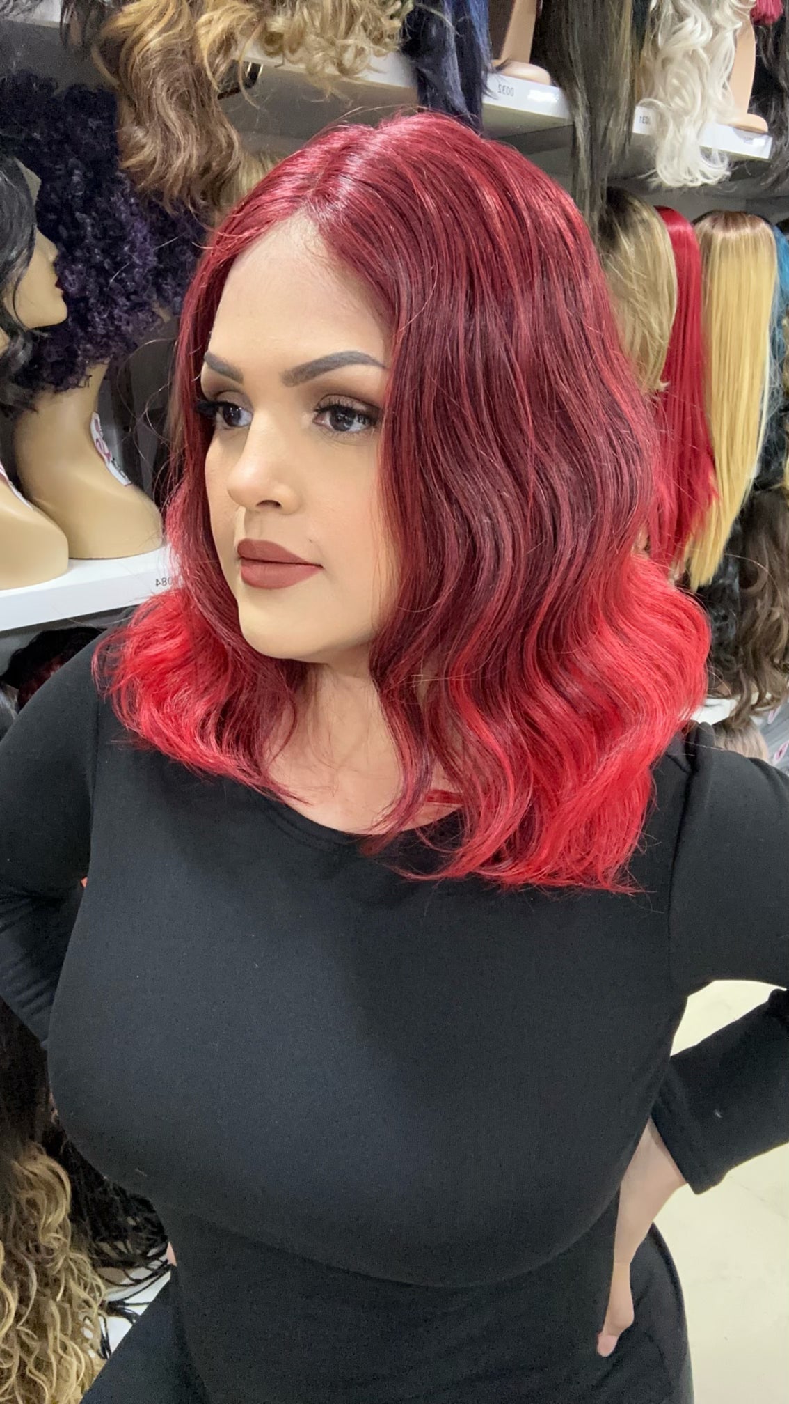 #147 Jade - Middle Part Lace Front Wig - Color 1B/Red 12in - The Pink Makeup Box