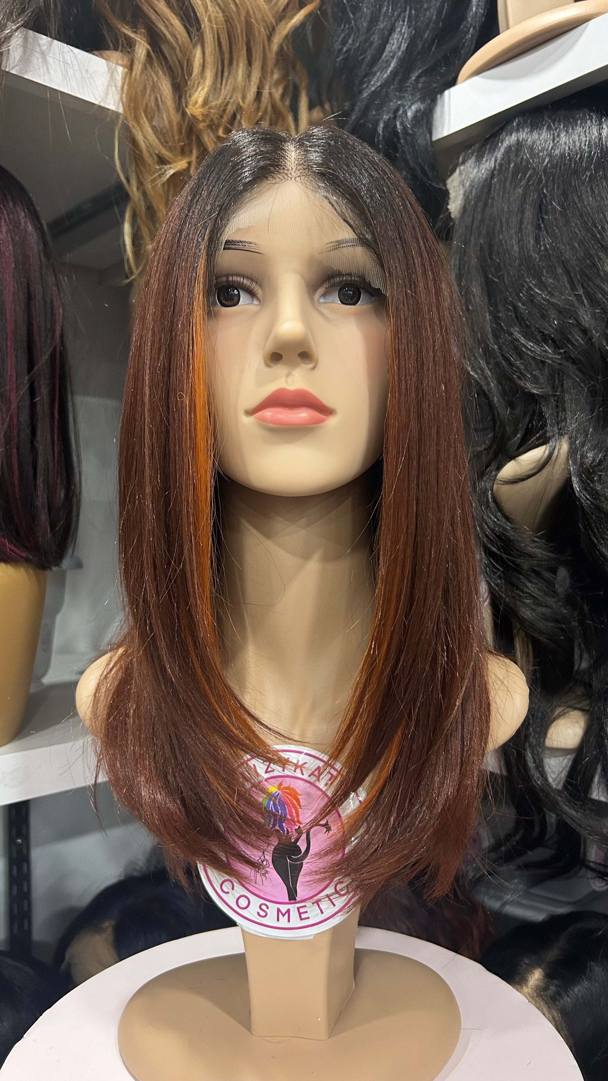 #82 Julia - Hand Tied 13x4 Free Part Human Blend HD Lace Front Wig - Color Dark Copper - The Pink Makeup Box