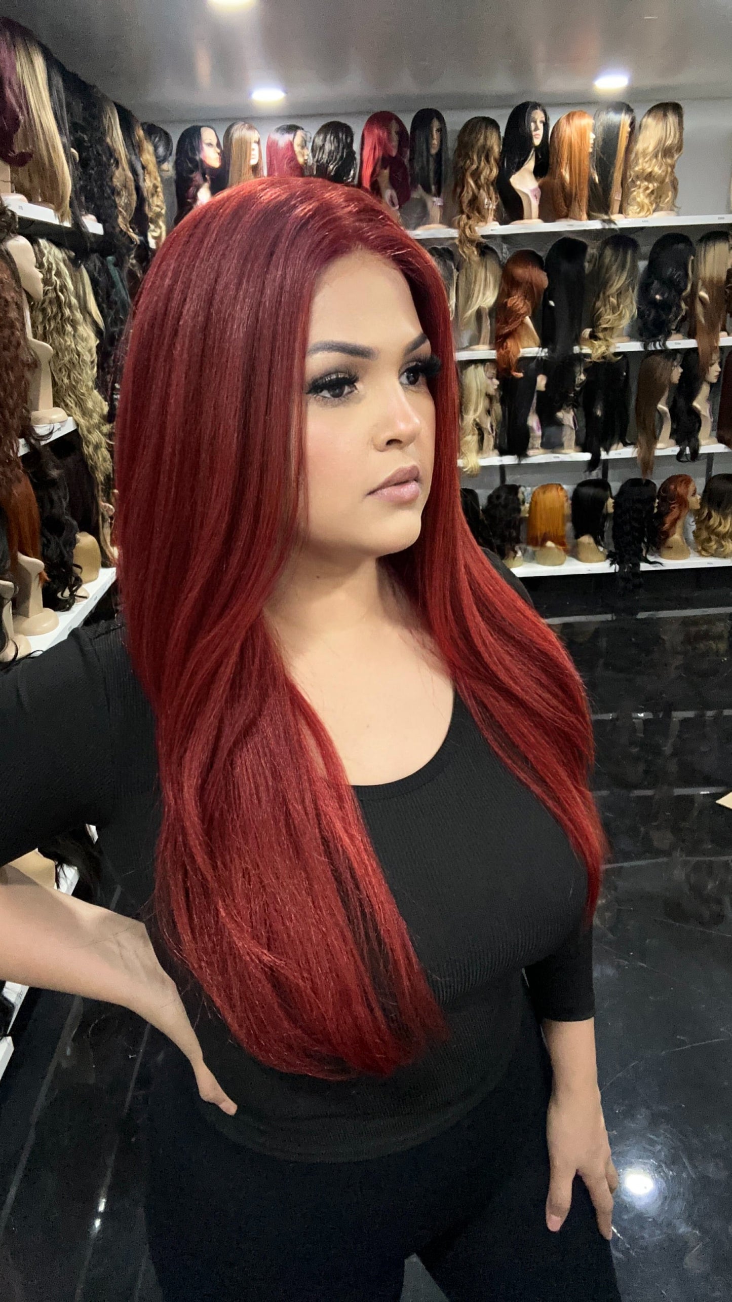 #62 Maya - 13x4 HD Full Lace Frontal Human Hair Blend Wig - Color Red 26in