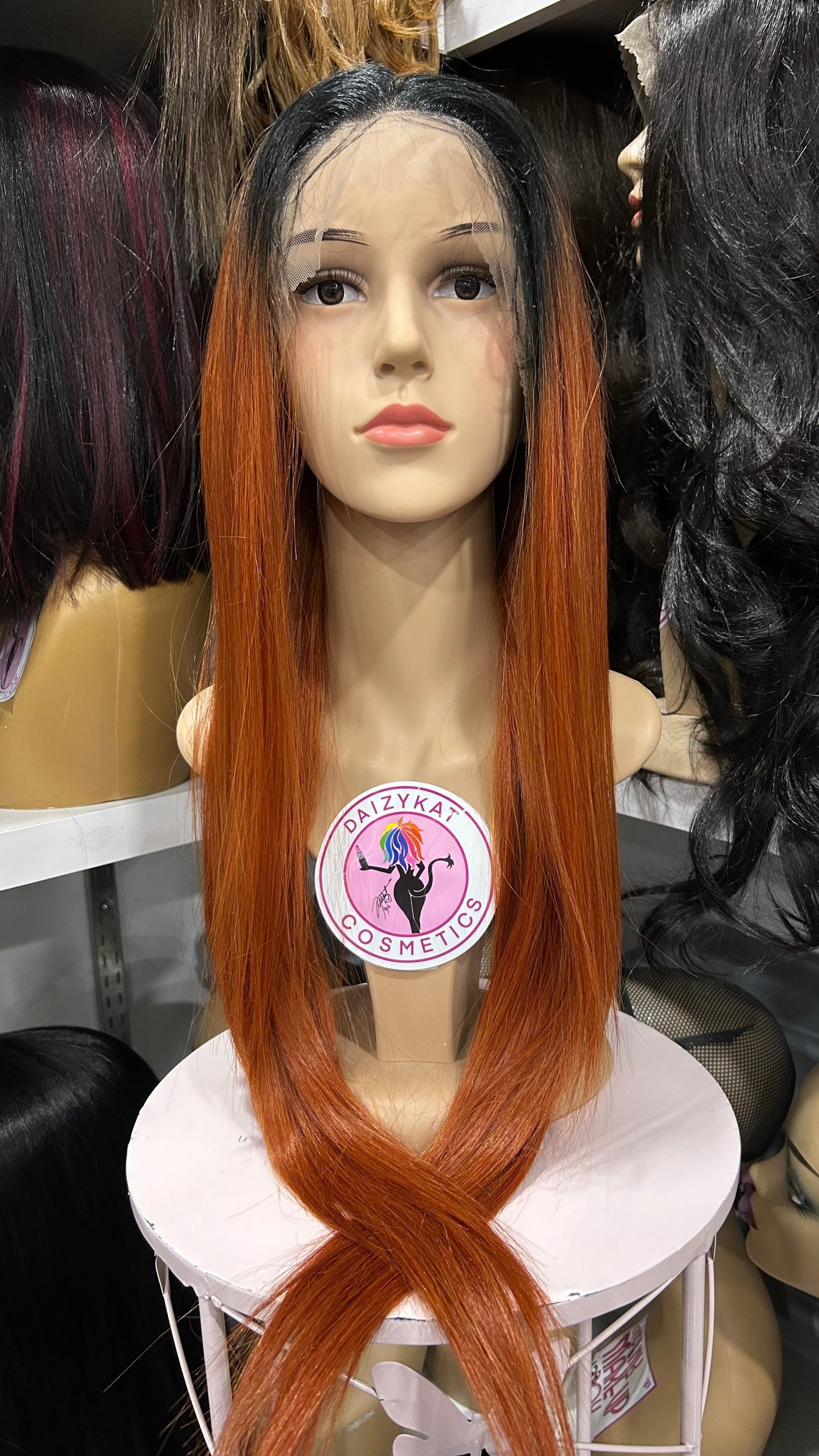 #85 Cher - 13x6 Free Part Lace Front Human Hair Blend Wig - Color Copper 32in - The Pink Makeup Box