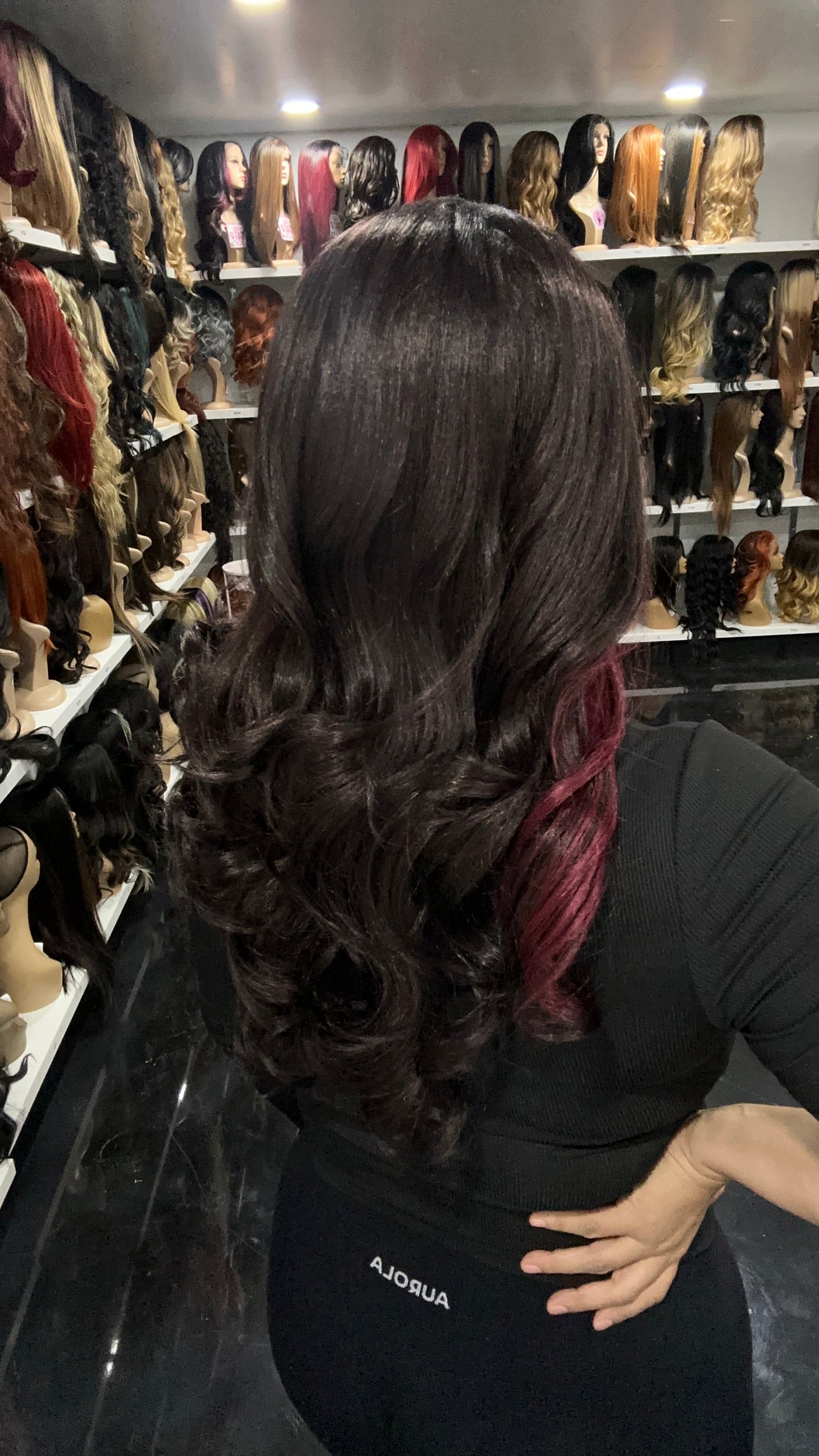 #71 Jen - Middle Part Lace Front Wig - Black.Burgundy 18in