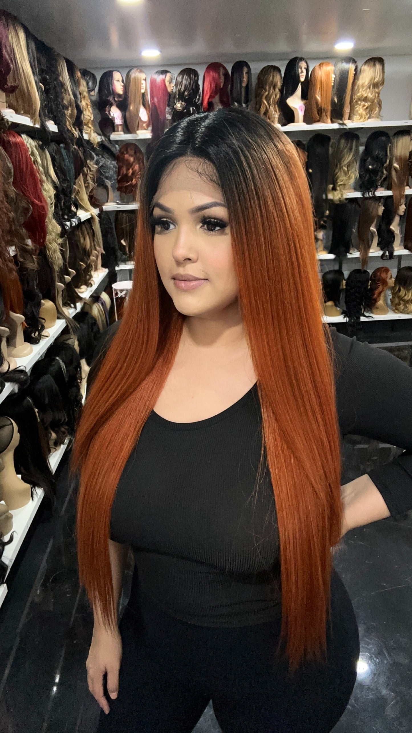 #85 Cher - 13x6 Free Part Lace Front Human Hair Blend Wig - Color Copper 32in