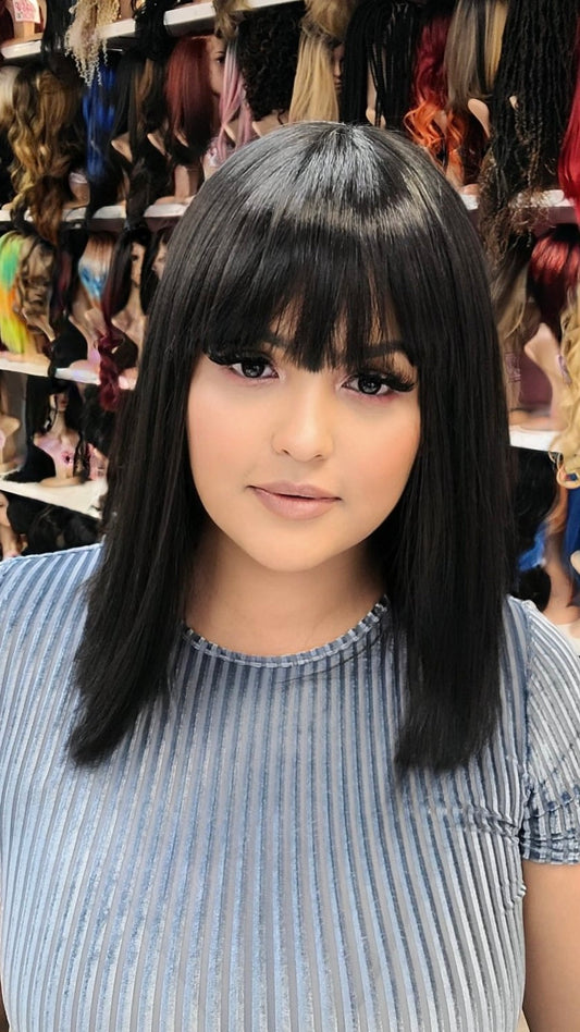#103 Layla - Classy Bangs Bob Wig -  Color D.Brown 14in