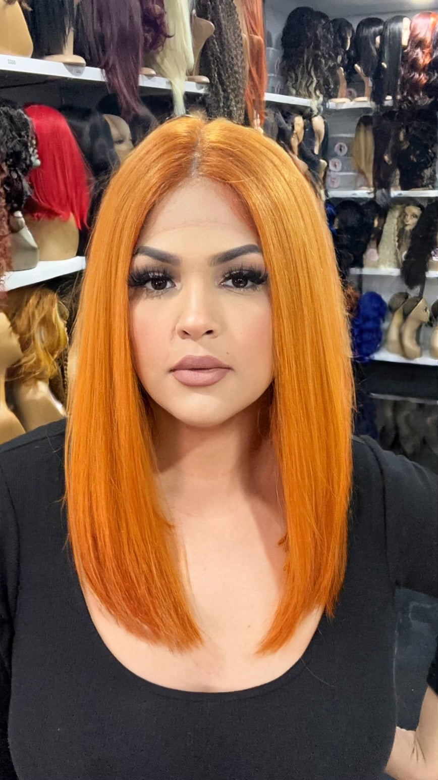 #113 Tokyo - Middle Parting Lace Front Wig - Color Orange 14in - The Pink Makeup Box