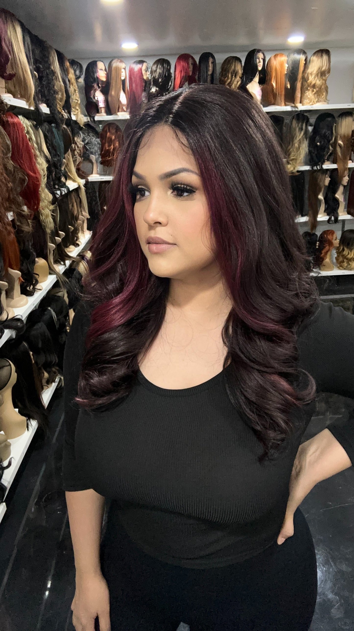 #71 Jen - Middle Part Lace Front Wig - Black.Burgundy 18in