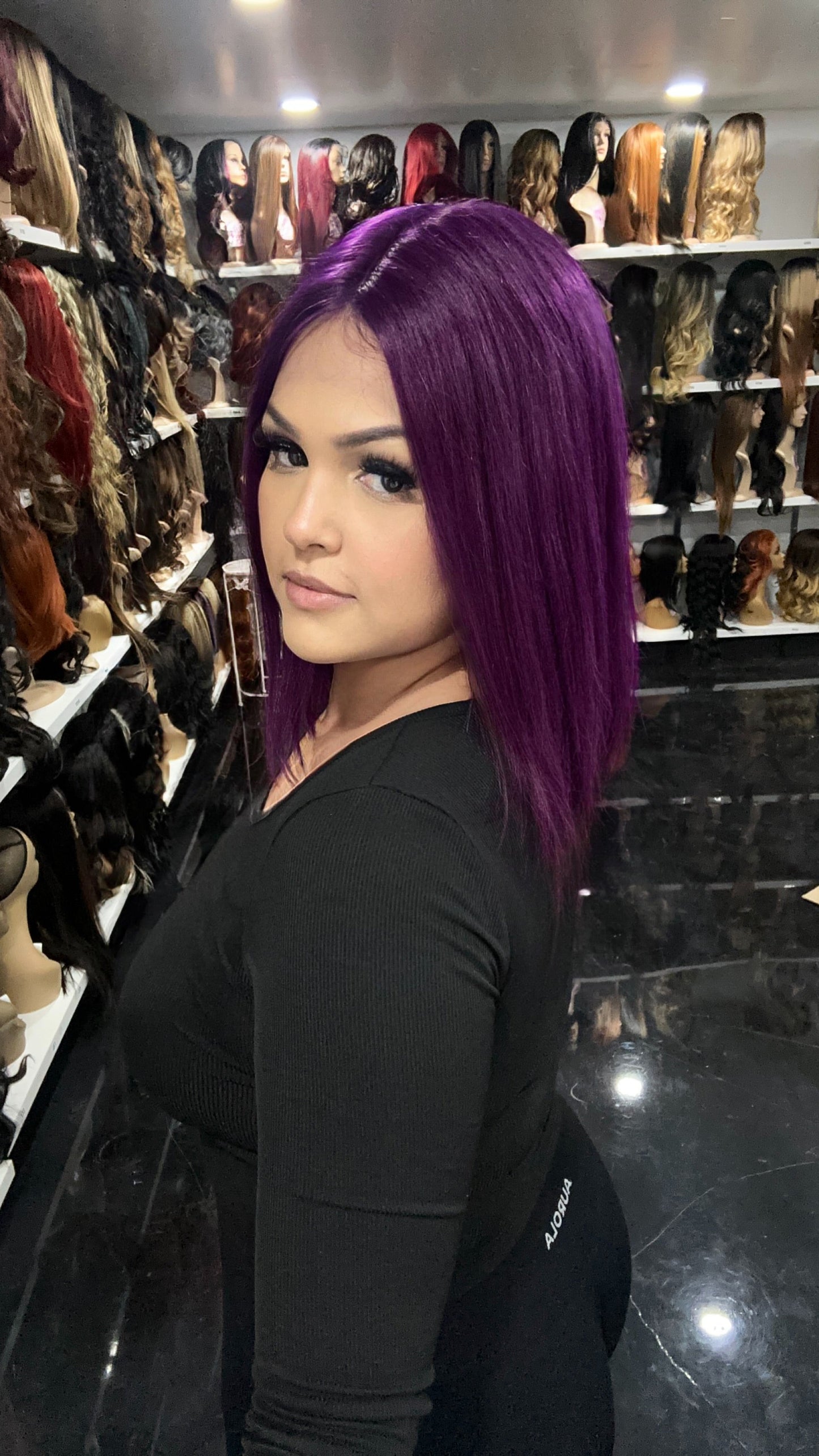 #103 Carrie - 100% Human Hair Wig - PURPLE 12in