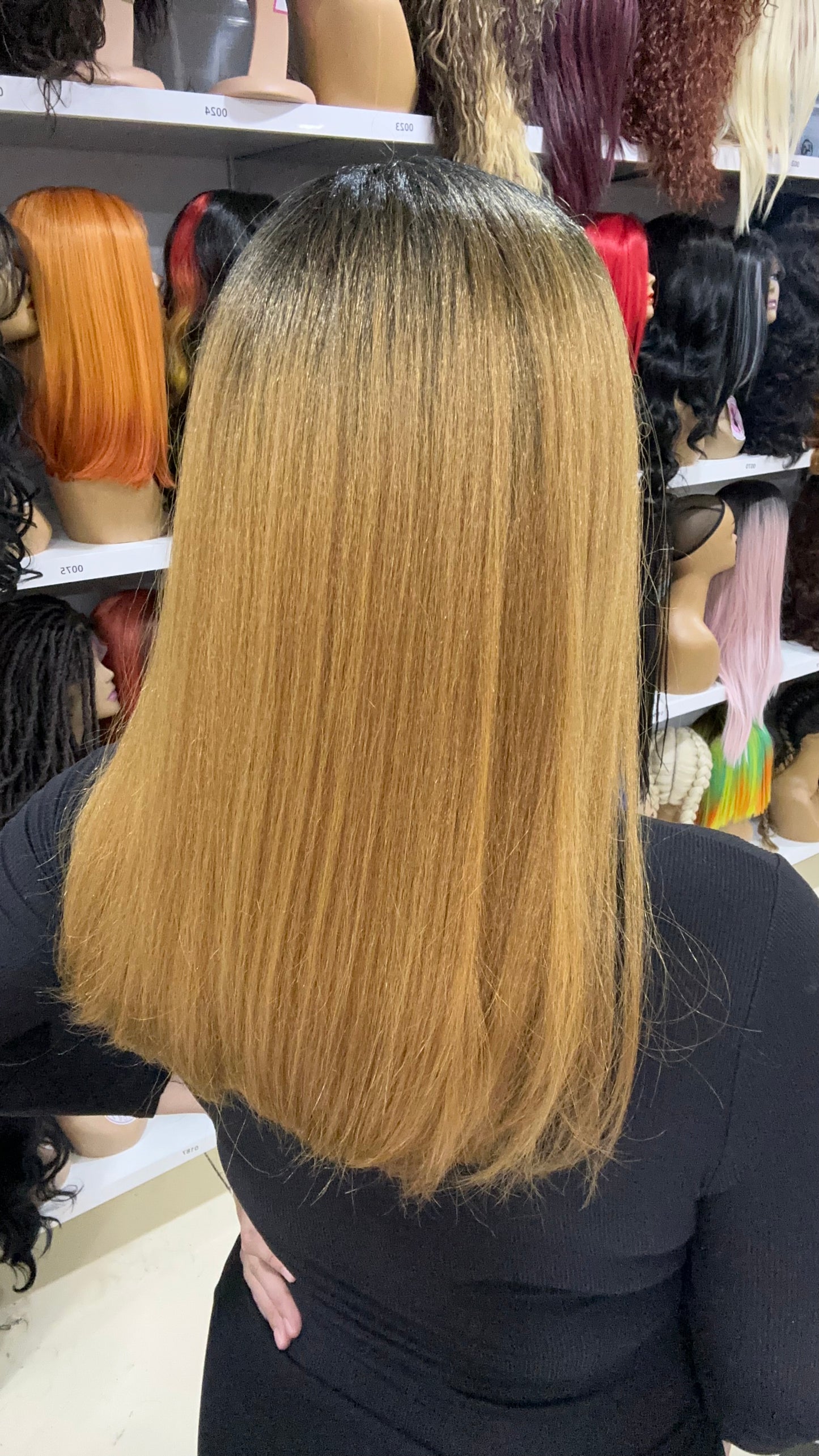 #74 Sandra - Middle Part Lace Front Wig Human Hair Blend - Color 1B/27