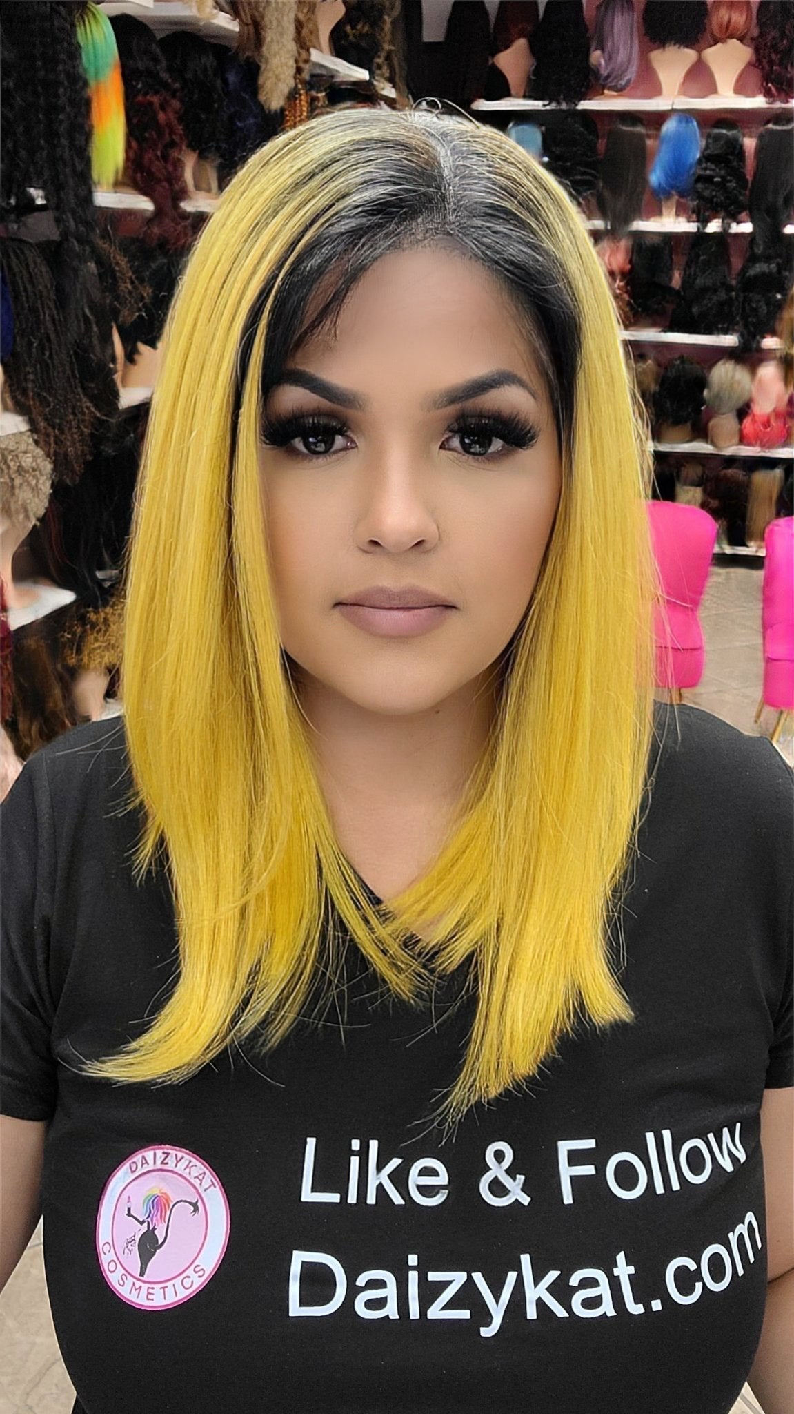 #4 Michelle - 13X7 Human Blend Lace Front Bob Wig - Color 4/Yellow - The Pink Makeup Box