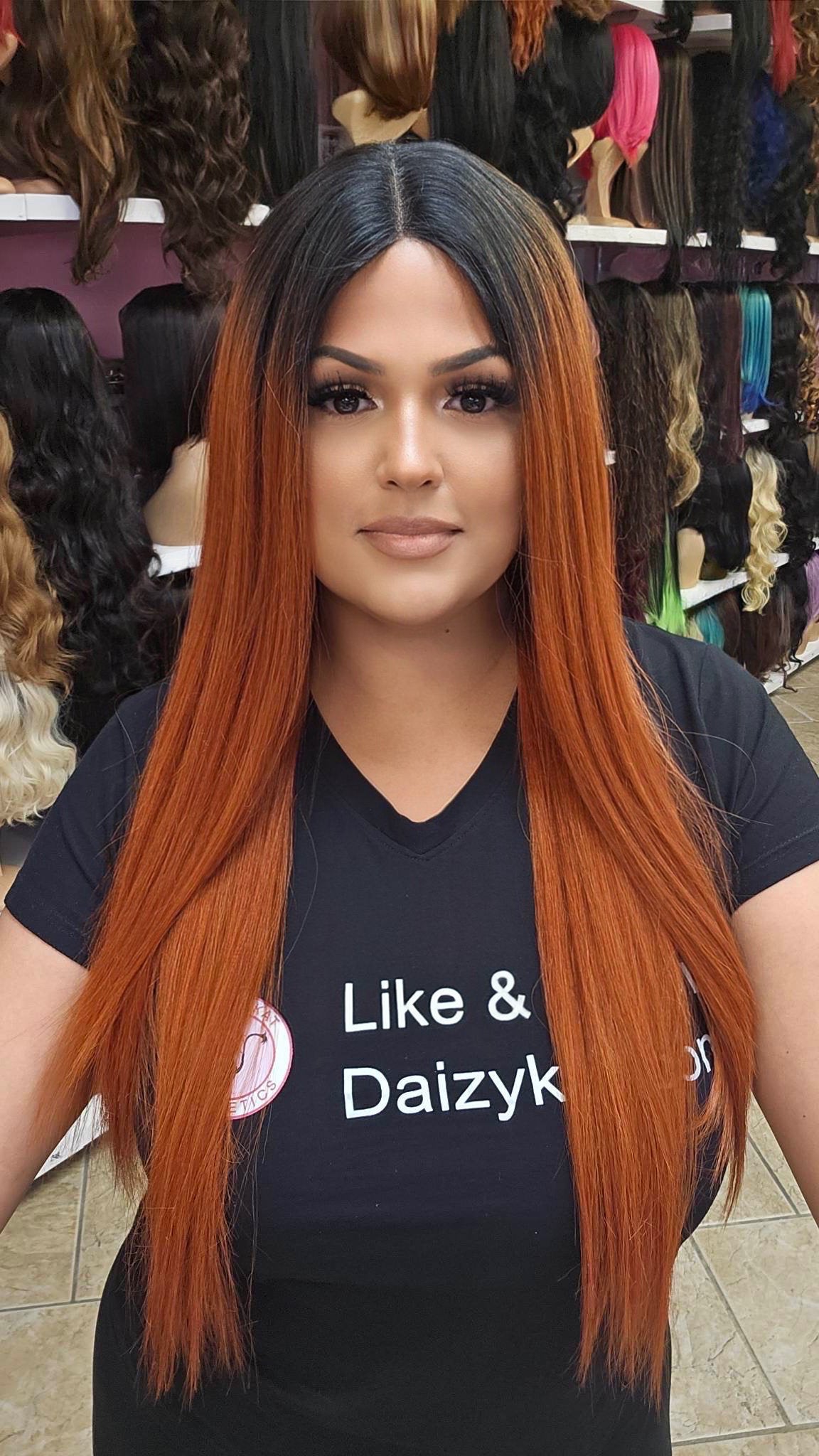 #28 Ivy - Middle Part No Lace Front Wig Human Hair Blend - Color 1B/Orange 28in - The Pink Makeup Box