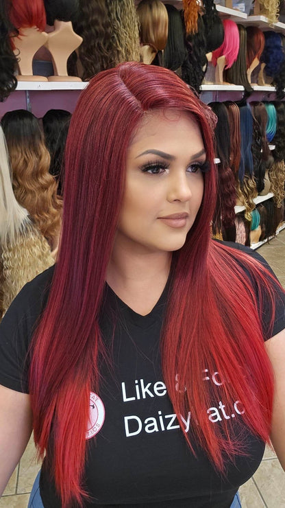 #170 CASSIE - Left Part Lace Front Wig - 1B/RED
