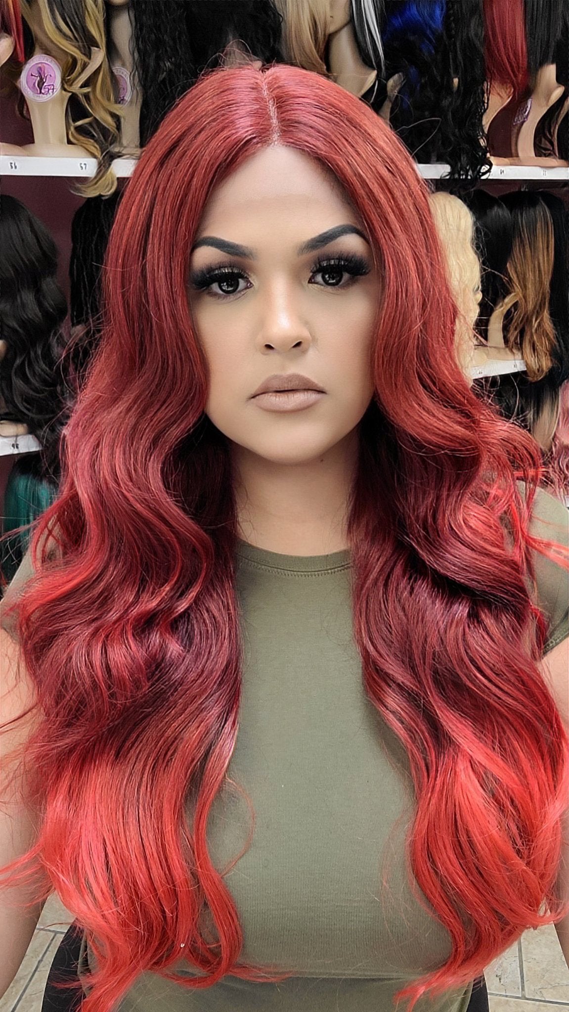 #276 Sasha - Middle Part Lace Front Wig - 33/RED