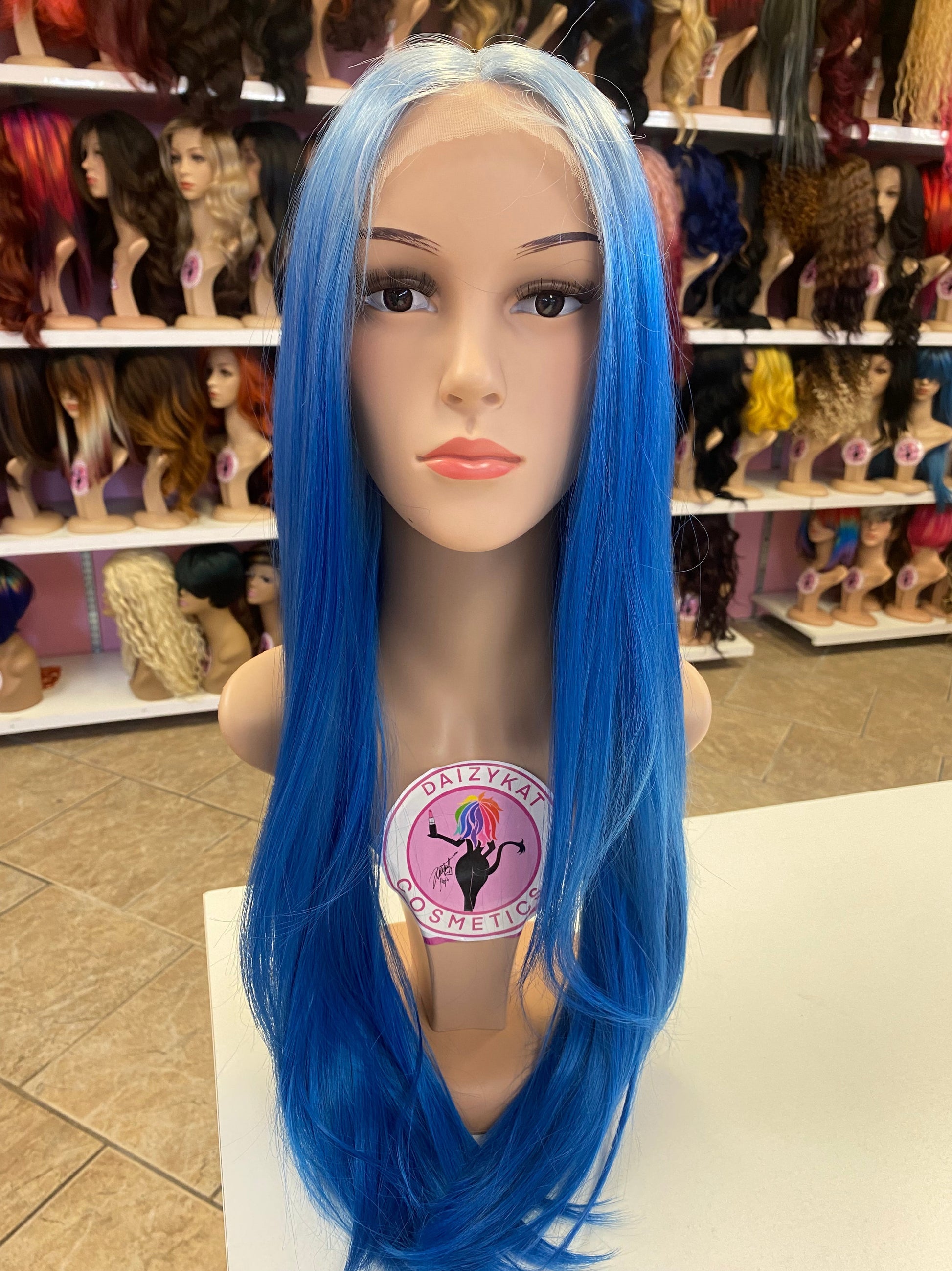 #60 Cammi - Deep Middle Part Lace Front Wig - Color Light Blue/Blue - The Pink Makeup Box